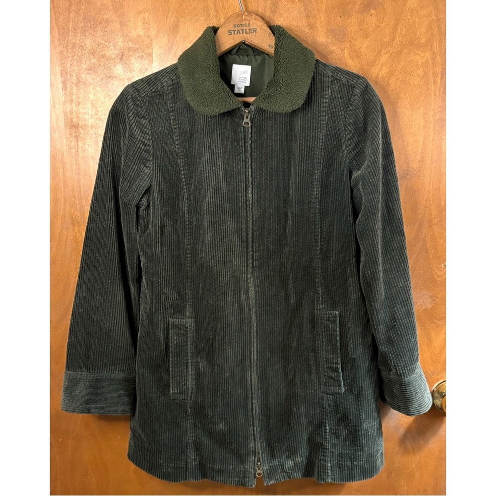 J. Jill Olive Green Fisherman Heritage Corduroy Chore Coat Fleece Barn Farm Boho